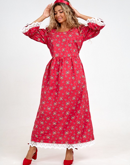 Платье длинное из перкаля м 161красный